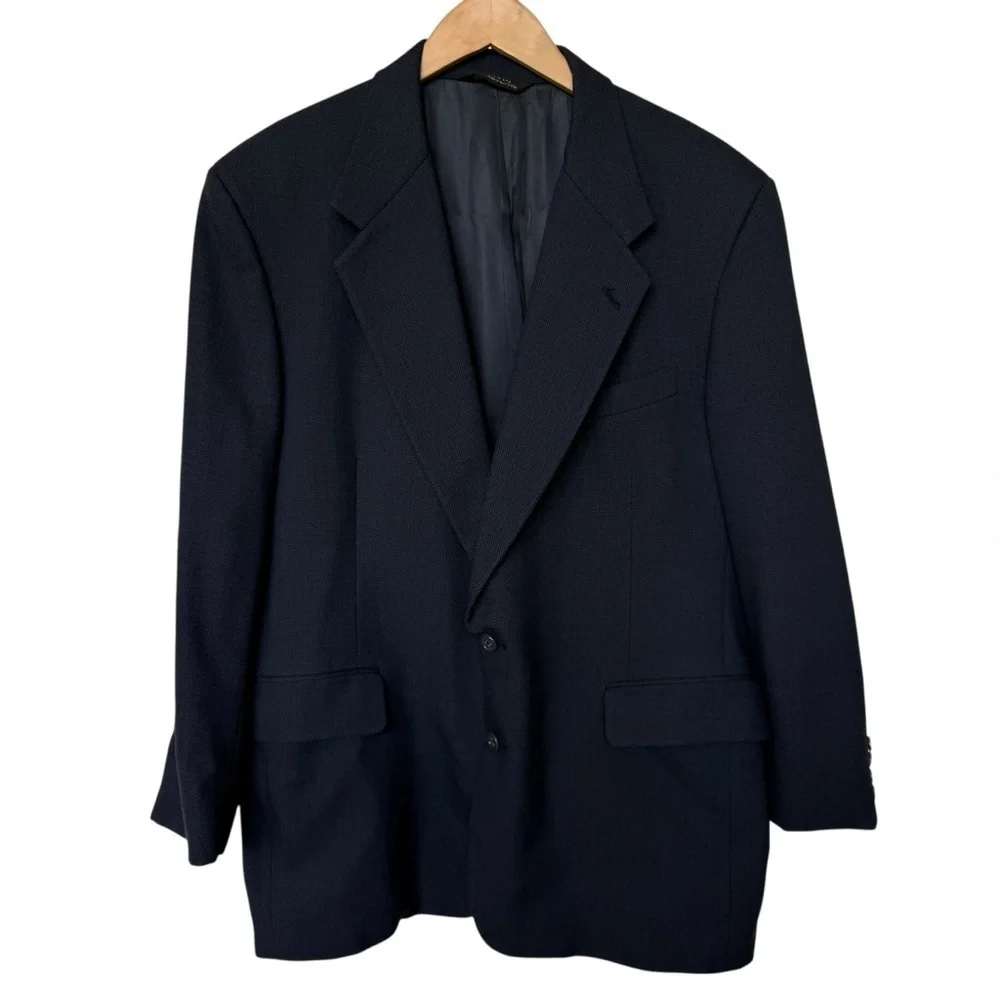 Tom James Men's Navy Sport Coat Size 48R Two-Button Notch Lapel Business Formal